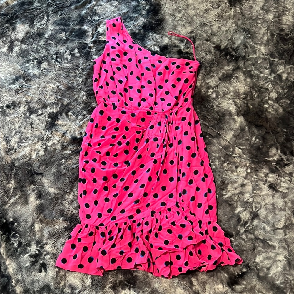 10 Crosby Derek Lam Pink One-Shoulder Polka Dot Dress Size 6